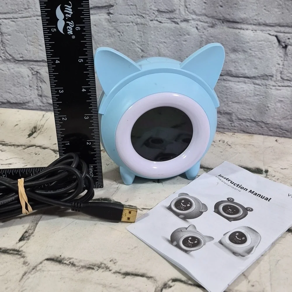 Alarm Clock for Kids Bedroom Children Sleep Training Clock for Toddlers Blue Cat